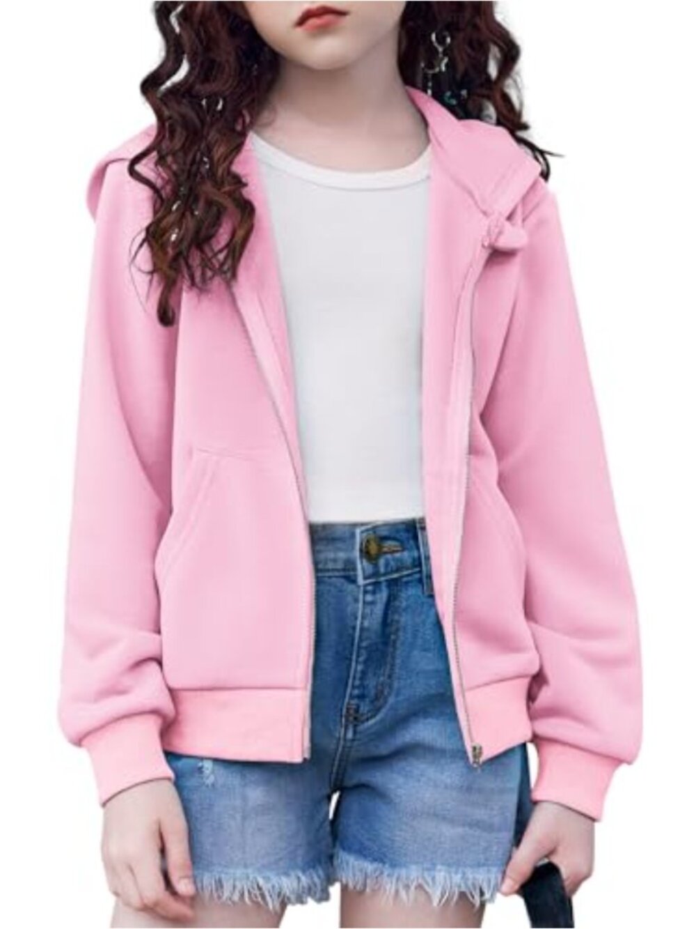 Girls Zip Up Cropped Hoodie Sweatshirt Long Sleeve Jacket with Pockets